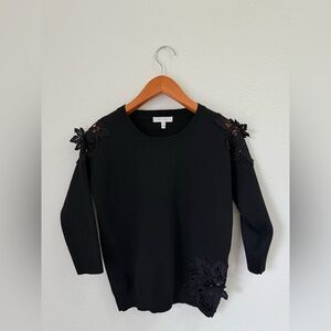 Anthropologie Eli + Ali Black 3-D Appliqué Flower Sweater Women’s Size Small